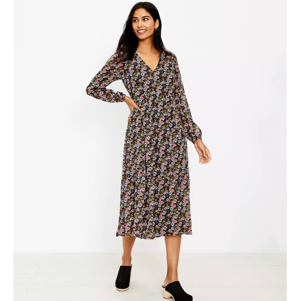 LOFT floral tiered midi dress